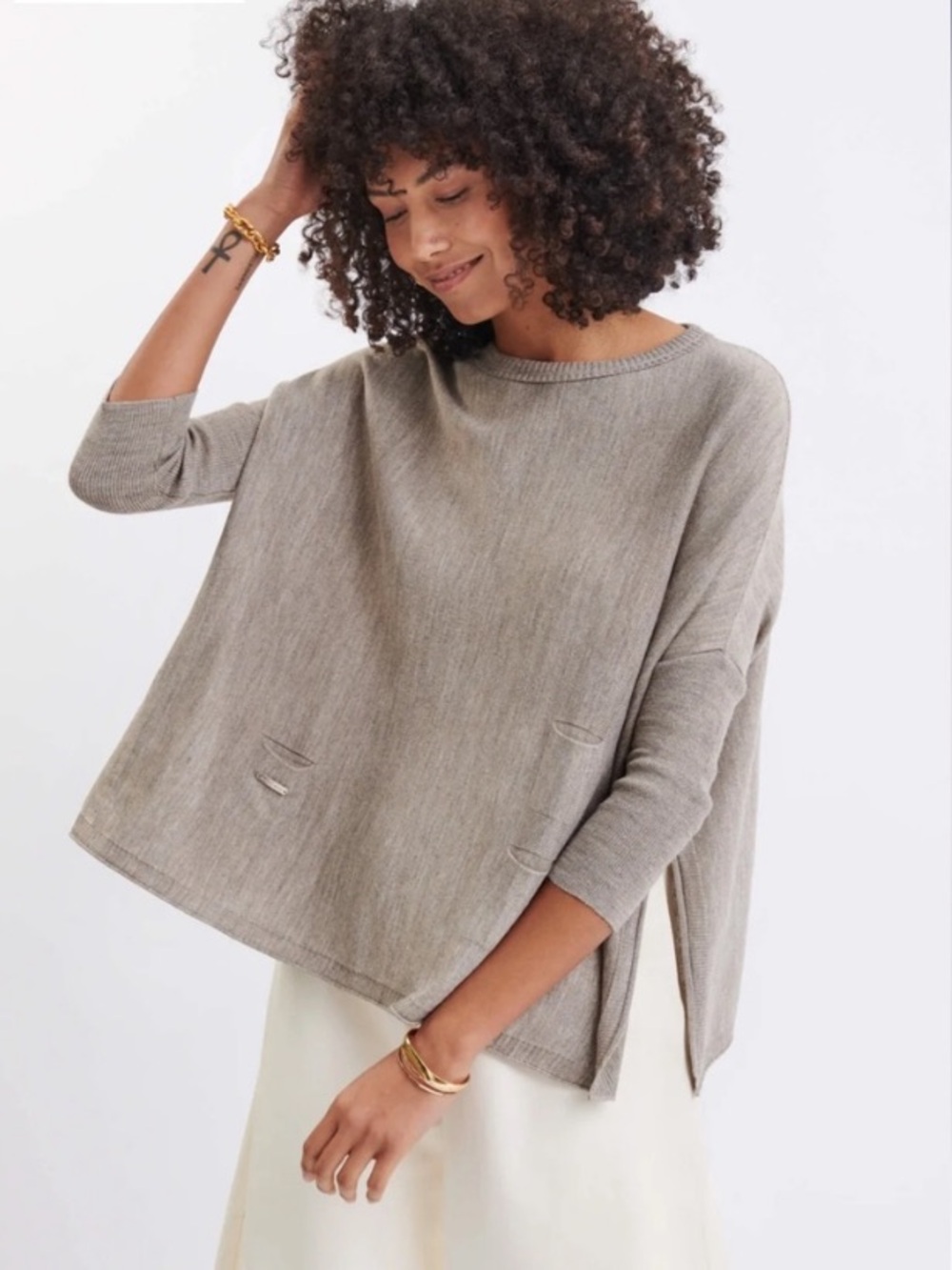 Mersea Catalina Sweater OS Tunic Beachy Lightweight Heathered Beige Oversized